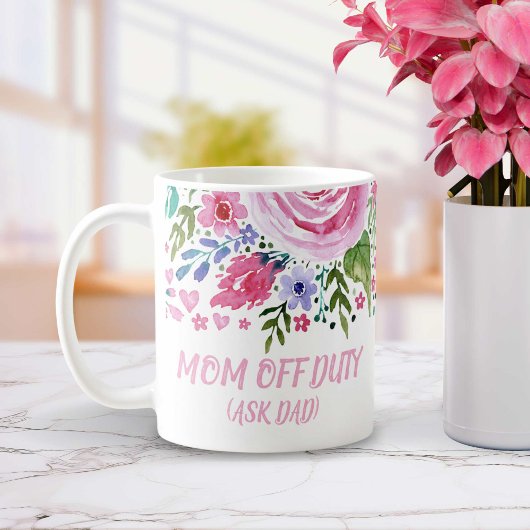Grappige quotes Mom Off Duty Waterverf Floral Koffiemok