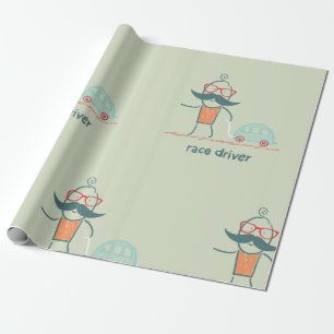 Grappige racecoureur snor karakter cadeaupapier
