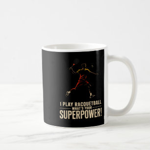 Grappige racquetball superkracht retro poster met  koffiemok