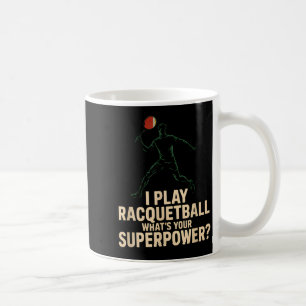 Grappige racquetball-superkracht retro poster met koffiemok