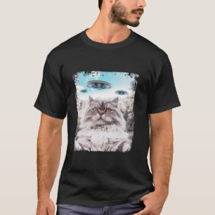 Grappige Ragdoll Cat kitten Selfie met UFO's van b T-shirt