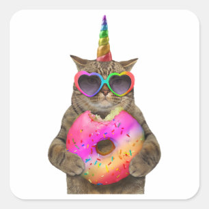 Grappige Rainbow Cat Gay Pride LGBT Eenhoorn Zonne Vierkante Sticker