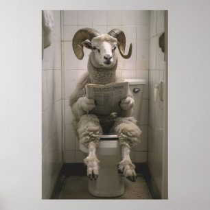 Grappige Ram Toiletprint Bighorn Schaap Badkamer Poster