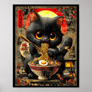 Grappige Ramen Kat Noedel Liefhebbers Anime Otaku Poster