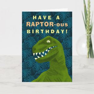 Grappige Raptor Dinosaurus Happy Birthday Pun Cool Feestdagen Kaart