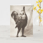 Grappige rare vintage foto van kip kostuum kaart (Gele Bloem)