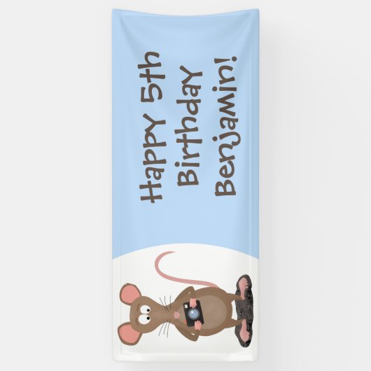 Grappige rat en camera gepersonaliseerde verjaarda spandoek (Verticaal)
