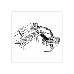 Grappige Rat op kruk Piano spelen Rubberstempel