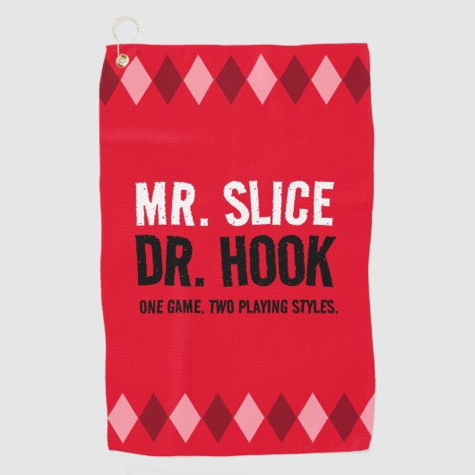 Grappige Red Argyle Mr. Slice en Dr. Hook ... Golfhanddoek (Voorkant)