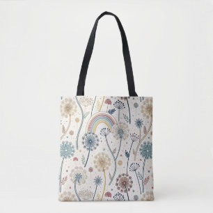 Grappige regenboog en botanische paardenbloemen (2 draagtas