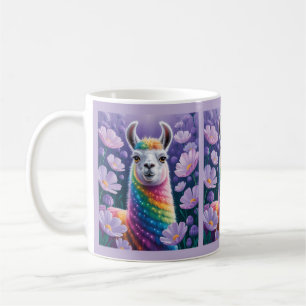 Grappige regenboog lama schilderij koffiemok