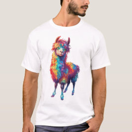 Grappige regenboog lama schilderij t-shirt