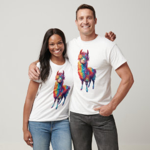 Grappige regenboog lama schilderij t-shirt