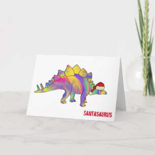 Grappige Regenboog Stegosaurus Kerstman Kerst Dino Kaart