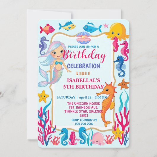 Grappige regenboog zeemeermin octopus ster verjaar save the date (Voorkant)