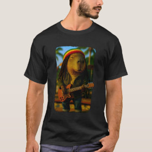 Grappige Reggae Capybara die Gitaar Speelt Rasta M T-shirt