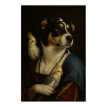 Grappige Renaissance-hond en valkparkiet-schilderi