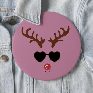 Grappige rendier kerst winter familie schattig her ronde button 6,0 cm