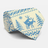 Grappige Rendier Kerstboom Sneeuw Blauw Patroon Stropdas (Opgerold)