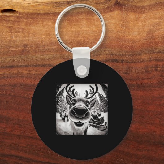 Grappige rendier selfie kerst sleutelhanger (Voorkant)