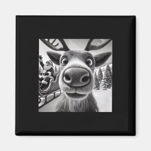 Grappige rendier selfie met Kerstman slee Kerstmis Magneet