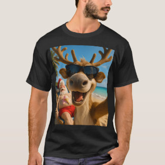 Grappige rendier strand selfie - Kerst in T-shirt