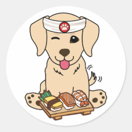 Grappige retriever hond is een sushi chef ronde sticker