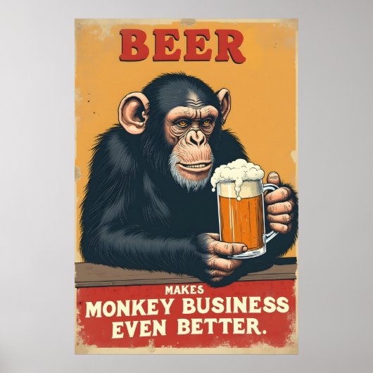 Grappige retro aap bier kunst - maakt aap zaken poster (Voorkant)