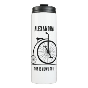 Grappige Retro fiets gepersonaliseerd voor fietser Thermosbeker