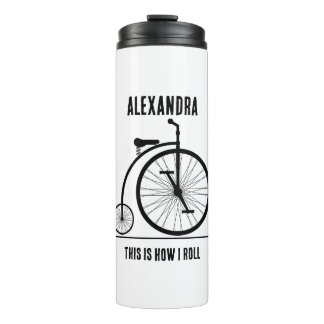 Grappige Retro fiets gepersonaliseerd voor fietser Thermosbeker