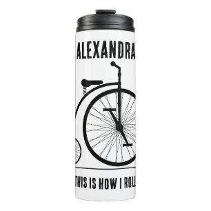 Grappige Retro fiets gepersonaliseerd voor fietser Thermosbeker