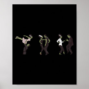 Grappige retro Frankenstein monster en bruid danse Poster
