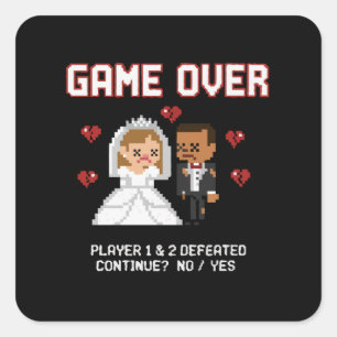 Grappige Retro Gamer Huwelijk "Game Over" Pixel Ar Vierkante Sticker