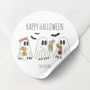 Grappige Retro Geest en Cocktails Fijne Halloween Ronde Sticker