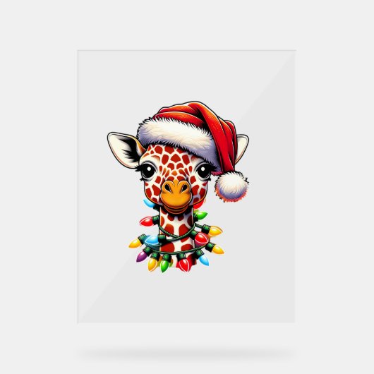 Grappige Retro Giraffe Lover Kerstboom Lig Acryl Bord (Voorkant)