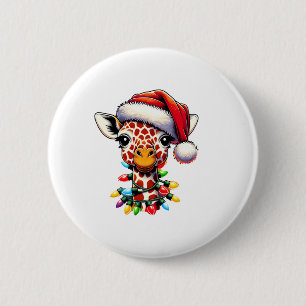 Grappige Retro Giraffe Lover Kerstboom Lig Ronde Button 5,7 Cm