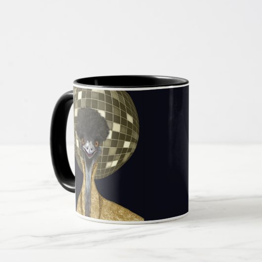 Grappige Retro Gouden Disco Bal Emu Bird Mok (Voorkant links)