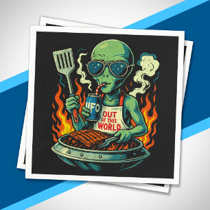 Grappige Retro Groene Alien UFO BBQ Gril Zonnebril Servet