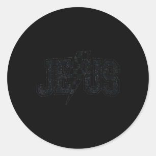 Grappige Retro Groovy Geruite Jezus Bliksemschicht Ronde Sticker