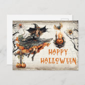 Grappige retro Halloween spooky slechte heks Briefkaart (Voorkant / Achterkant)