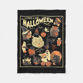 Grappige Retro Halloween Zwarte Kat Lang Leve Graf Fleece Deken