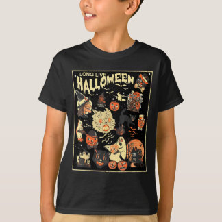 Grappige Retro Halloween Zwarte Kat Lang Leve Graf T-shirt