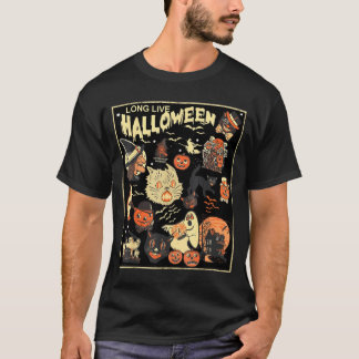 Grappige Retro Halloween Zwarte Kat Lang Leve Graf T-shirt