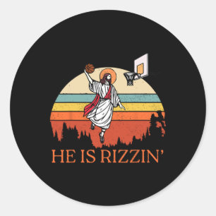Grappige retro hij is Rizzin Christelijk paasspele Ronde Sticker