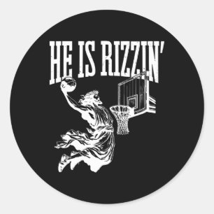 Grappige Retro Hij Is Rizzin Christelijk Pasen Spe Ronde Sticker