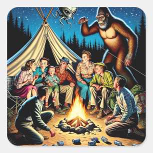 Grappige retro kampvuur verhalen Bigfoot Vierkante Sticker