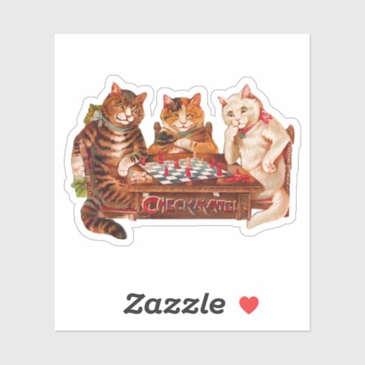 Grappige retro katten schaakmat spelen 1903 sticker (Vel)