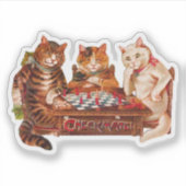 Grappige retro katten schaakmat spelen 1903 sticker (Voorkant)