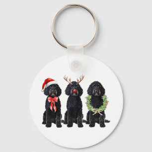 Grappige Retro Kerstman Zwarte Goldendoodle Hond R Sleutelhanger
