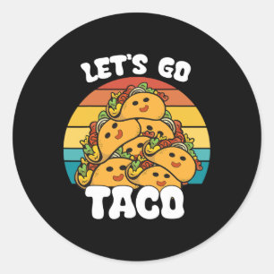 Grappige Retro Let's Go Taco Grappige Taco Lover Ronde Sticker